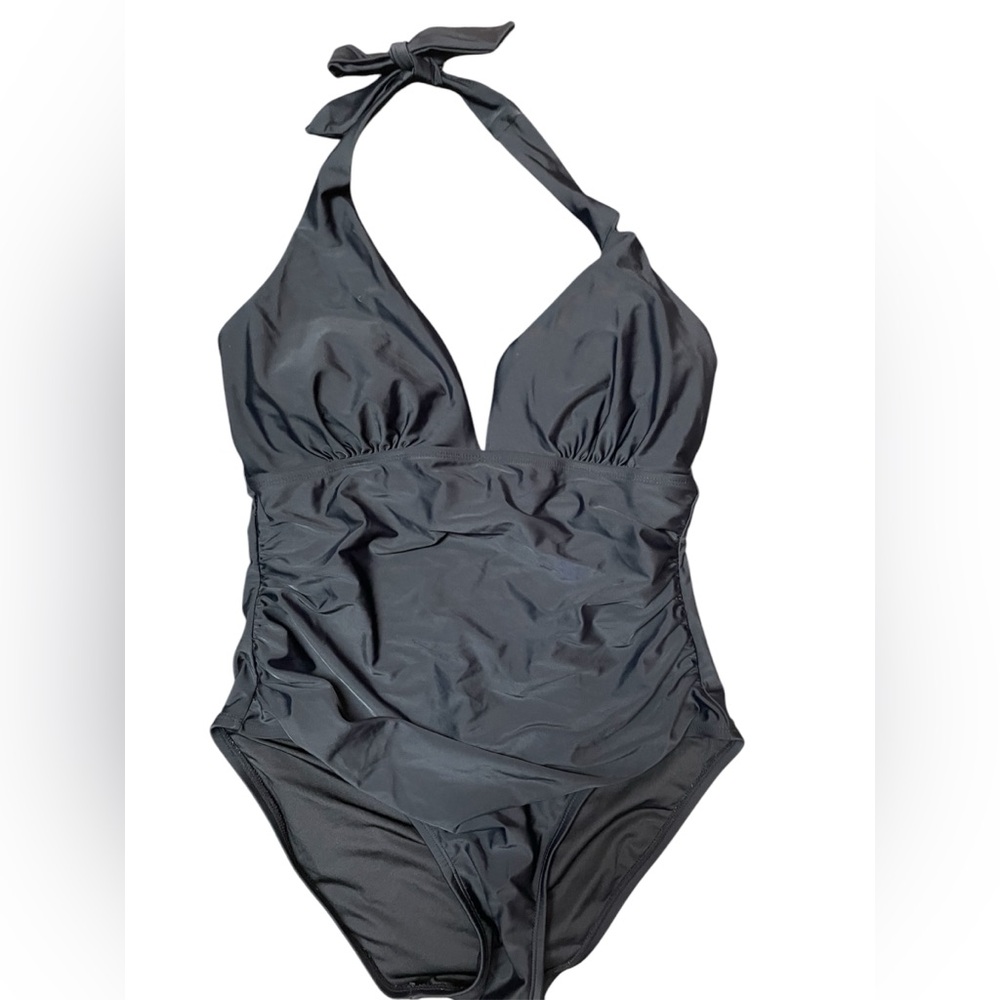 DKNY Black One Piece Tummy Control Halter Neckline Swimsuit Women's Size XXL